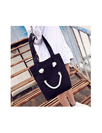 Fashion Black Smiling Face Pattern Decorated Pure Color Simple Shoulder Bag