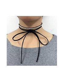 Retro Black Diamond Decorated Double Layer Simple Necklace