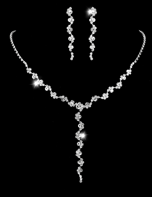 Fashion 752 Three-piece Necklace + Earrings Geometric Diamond Drop Earrings Necklace Bracelet Set