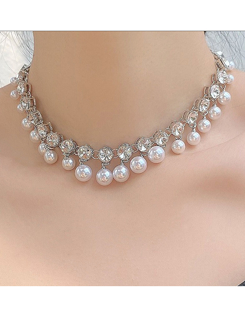 Collar De Flecos De Perlas De Diamantes De Imitación Geométricos De Aleación