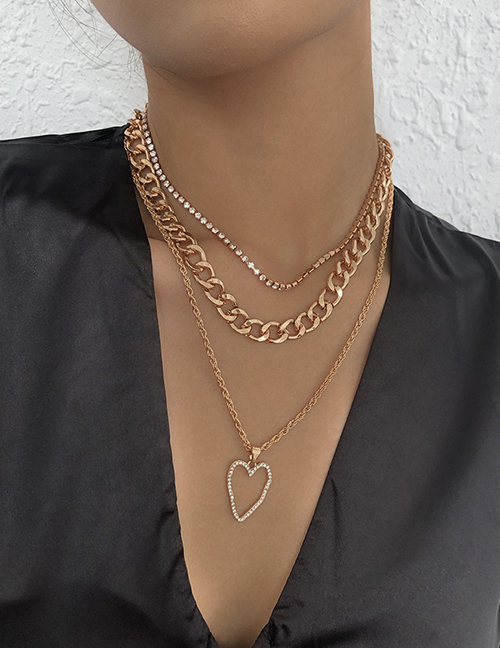 Collar Multicapa De Cadena De Garra De Cadena De Corazón De Amor De Diamante De Aleación