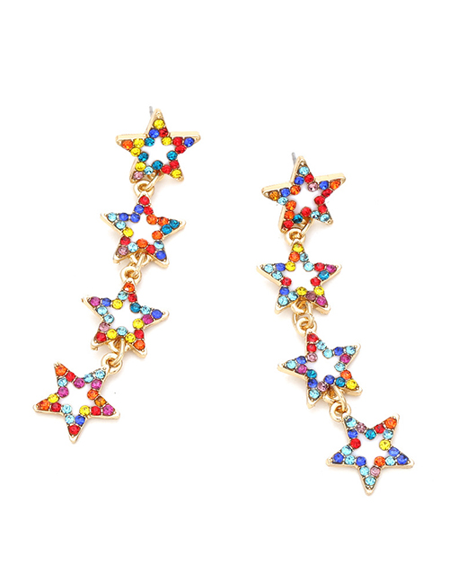 Aretes De Estrella De Cinco Puntas Con Diamantes De Color Metálico