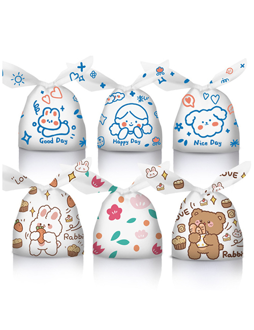 Bolsa De Empaquetado De Caramelo Anudado Con Orejas De Conejo Impresas De Dibujos Animados
