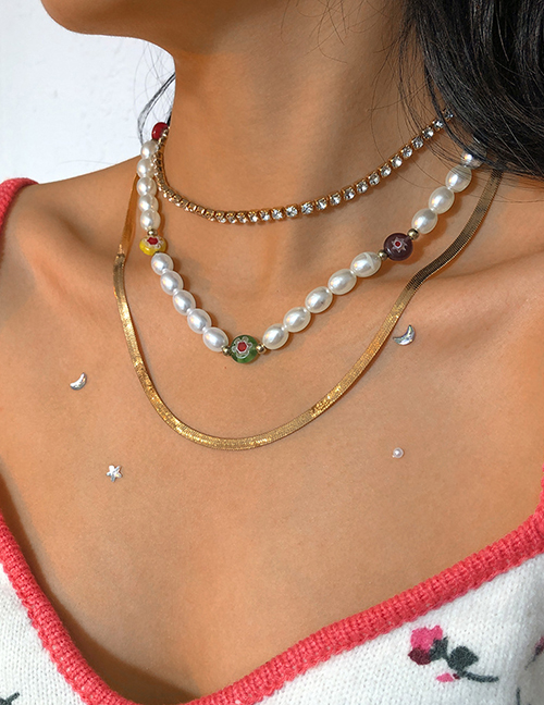 Collar Multicapa De Perlas De Imitación De Diamantes De Aleación