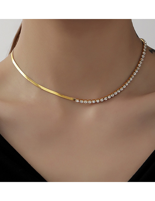 Collar De Cadena De Hueso De Serpiente Con Cadena De Garra De Diamante Chapado En Oro De Acero De Titanio
