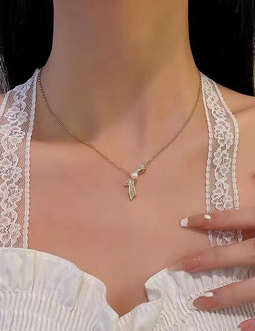 Collar De Perlas Y Diamantes De Titanio Con Lazo
