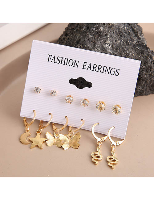 Fashion 7# Alloy Star Moon Butterfly Snake Diamond Earrings Set