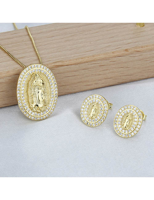 Bronce Virgen María Stud Collar Engastado Con Diamantes