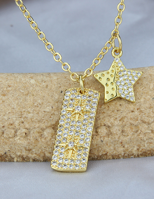 Collar De Estrella Con Etiqueta De Diamantes Y Cobre Bañado En Oro