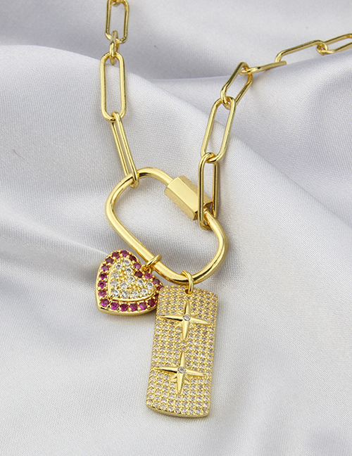 Collar De Amor Con Etiqueta De Circonio Con Incrustaciones De Cobre Chapado En Oro