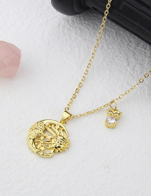 Fashion Gold Gold-plated Copper With Diamonds Star And Moon Owl Necklace