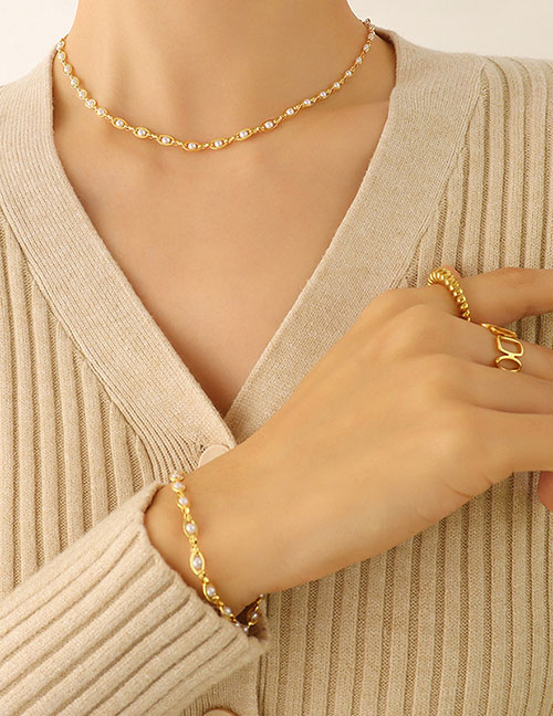 Collar De Perlas De Imitación Chapado En Oro De Acero Titanio