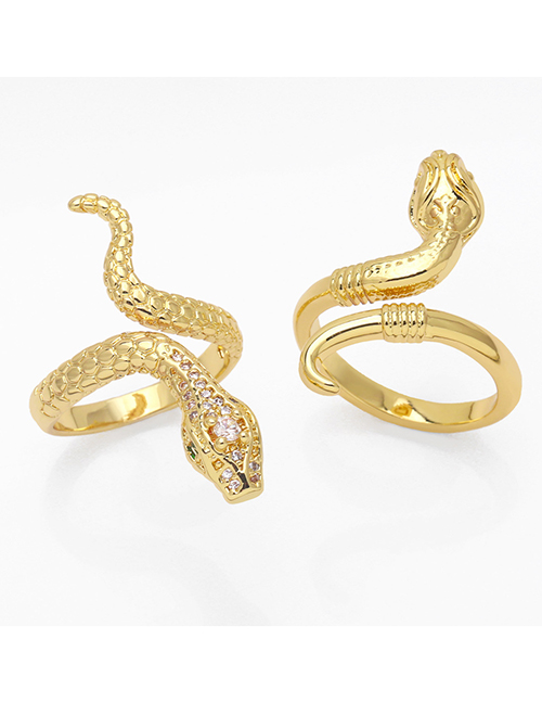 Anillo Serpiente De Latón Chapado En Oro Con Diamantes