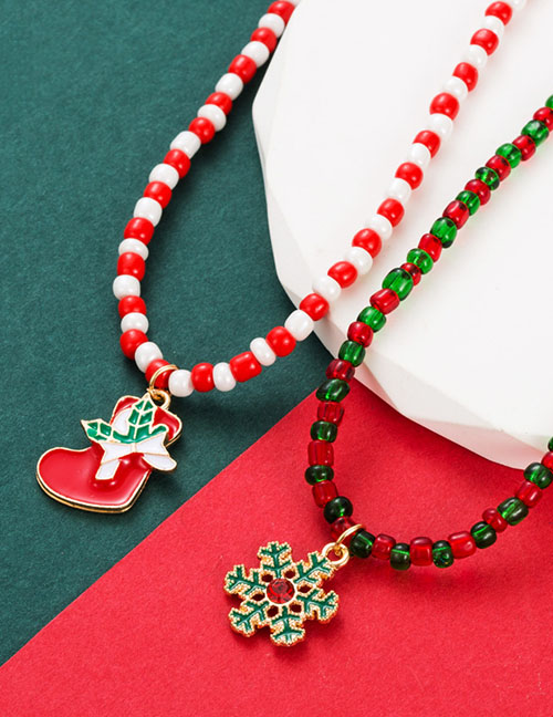 Collar De Calcetín De Navidad Con Aceite De Gota De Perlas De Arroz De Aleación