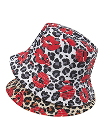 Sombrero Pescador De Doble Cara Con Estampado De Leopardo Y Labios