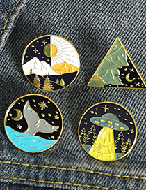 Fashion 4# Planet Starry Sky Mountain Peak Spaceship Fish Tail Alloy Paint Brooch