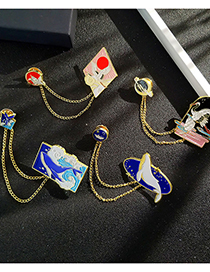 Fashion 4# Wave Whale Alloy Crane Planet Painted Chain Brooch