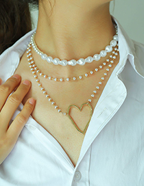 Collar Multicapa De Perlas En Forma De Corazón De Aleación