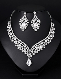 Conjunto De Collar De Pendientes De Diamantes De Imitación Con Incrustaciones De Aleación