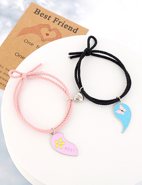 Fashion Cardboard Dripping Oil Love Rubber Band Rope Gray Pair Geometric Drop Oil Flower Butterfly Love Magnetic Bracelet Set