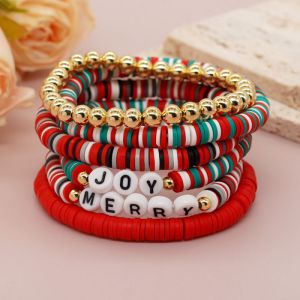 Copper Gold-plated Colorful Polymer Letter Bead Bracelet Set