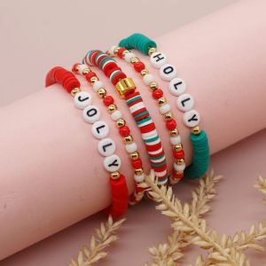 Colorful Soft Pottery Rice Beads And Gold Beads Beaded Alphabet Bracelet Set