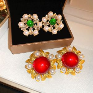 Aretes Geométricos Con Perlas Y Flores De Diamantes