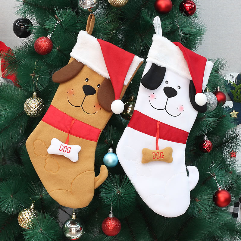 Caricatura Mascota Perro Calcetín De Navidad