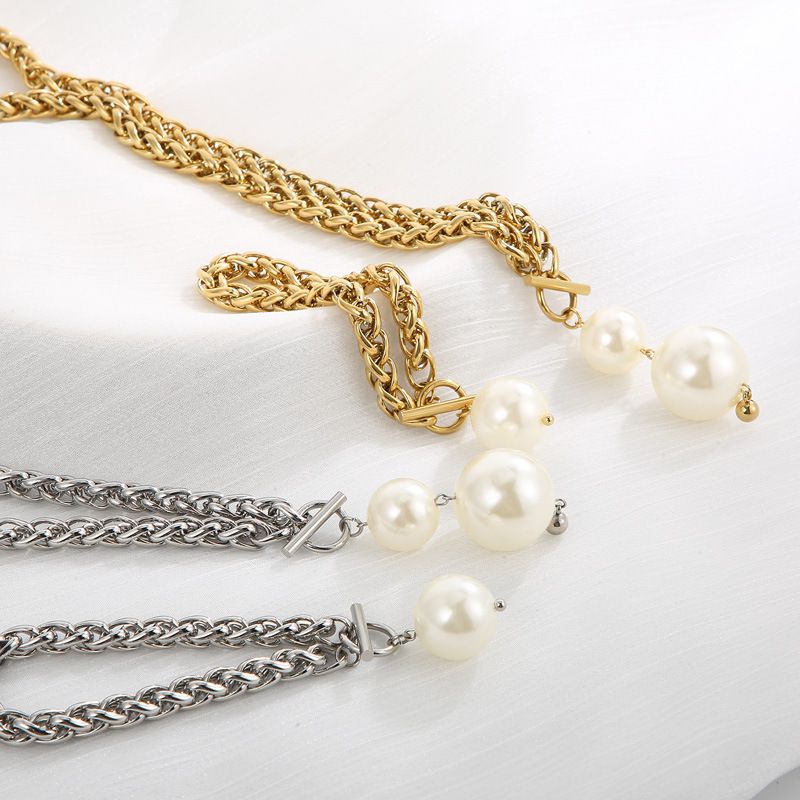 Titanium Steel Pearl Chain Necklace