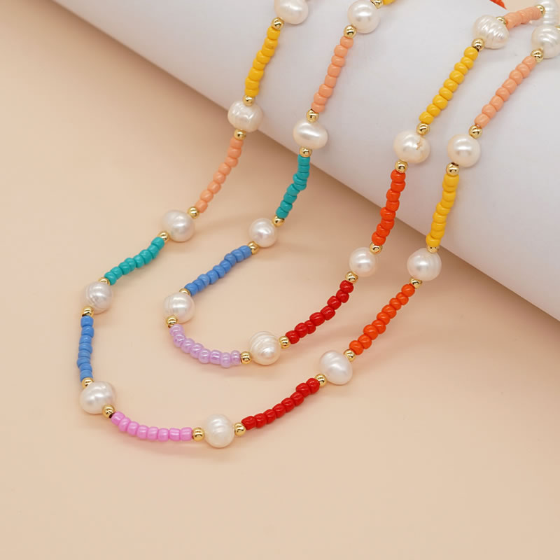 Collar De Perlas Con Cuentas De Arroz Multicolor
