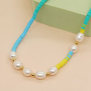 Collar De Cuentas De Perlas De Arcilla Polimérica Con Bloques De Color