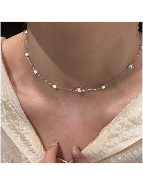 Collar De Cadena De Perlas Y Diamantes Geométricos