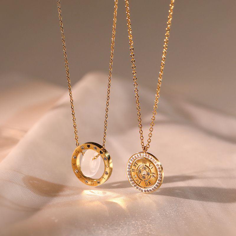 Collar De Disco De Diamantes Chapado En Oro De Acero Titanio
