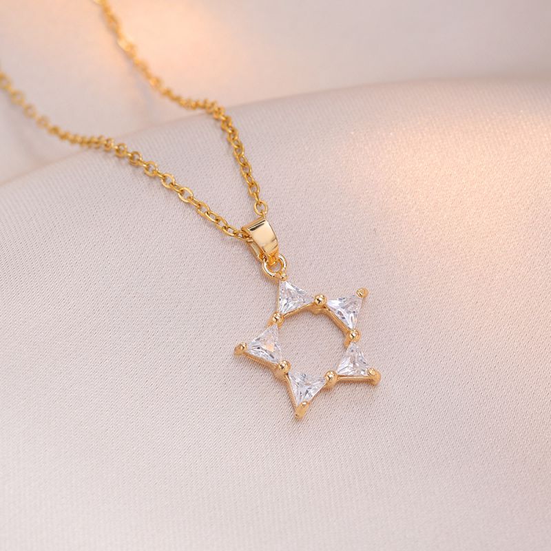 Titanium Steel Diamond Pentagram Necklace