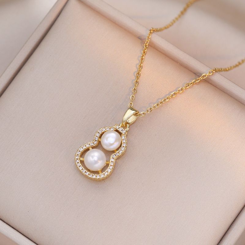 Collar De Calabaza Con Perlas Y Diamantes De Acero Y Titanio