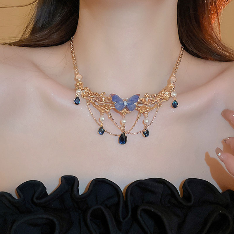 Collar De Mariposa Con Perlas Y Diamantes