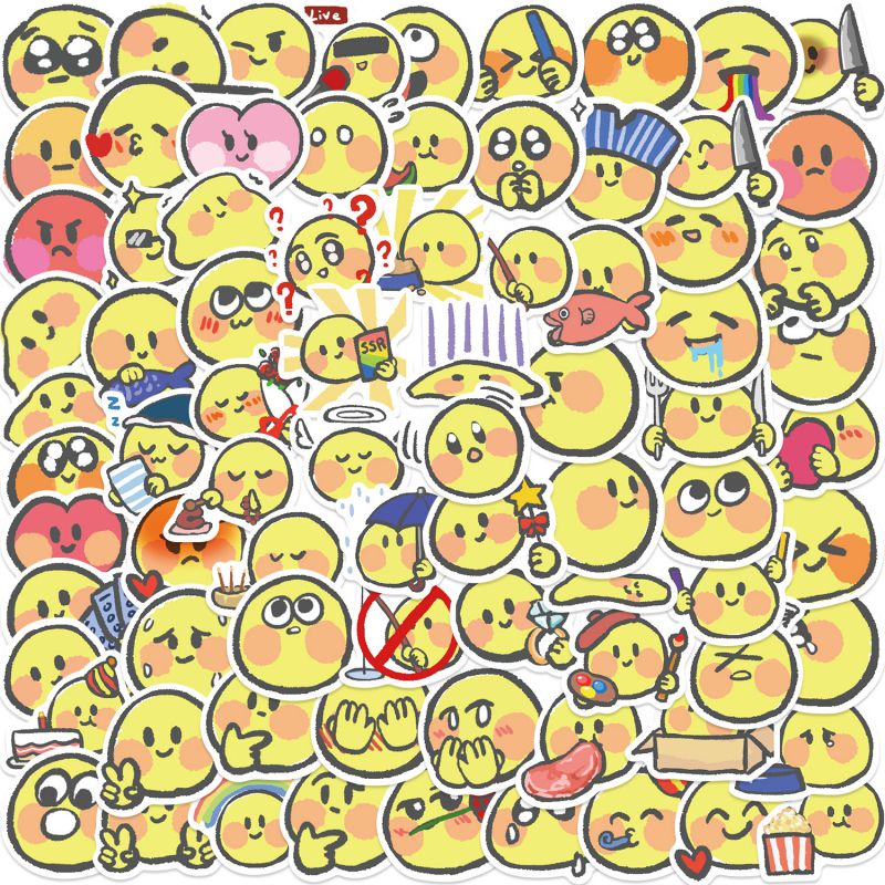 80 Pegatinas Impermeables De Graffiti De Cara Amarilla Dibujadas A Mano De Dibujos Animados