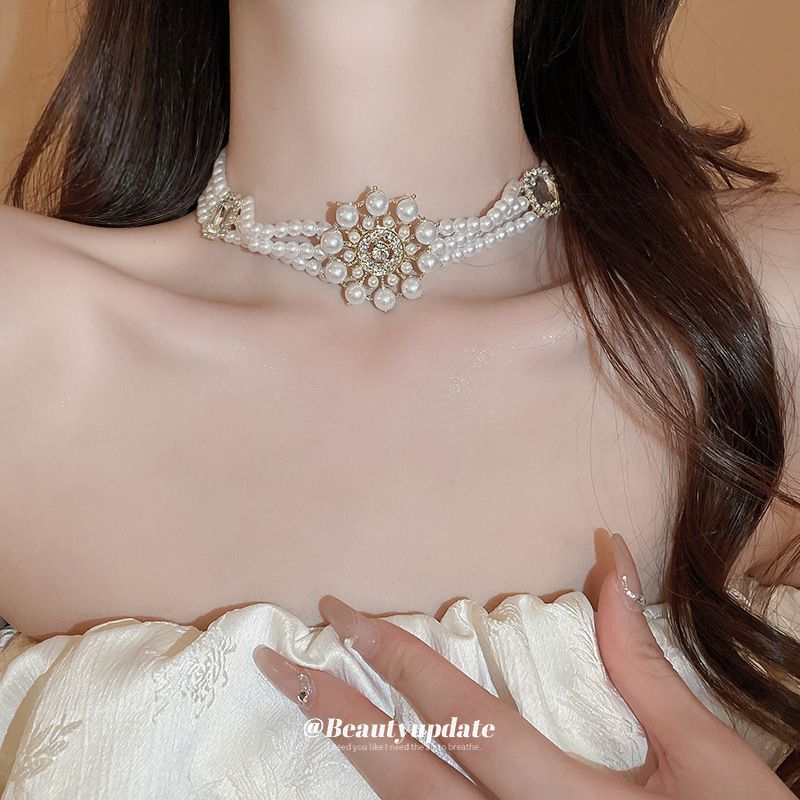 Collar De Perlas Multicapa Y Sol De Diamantes