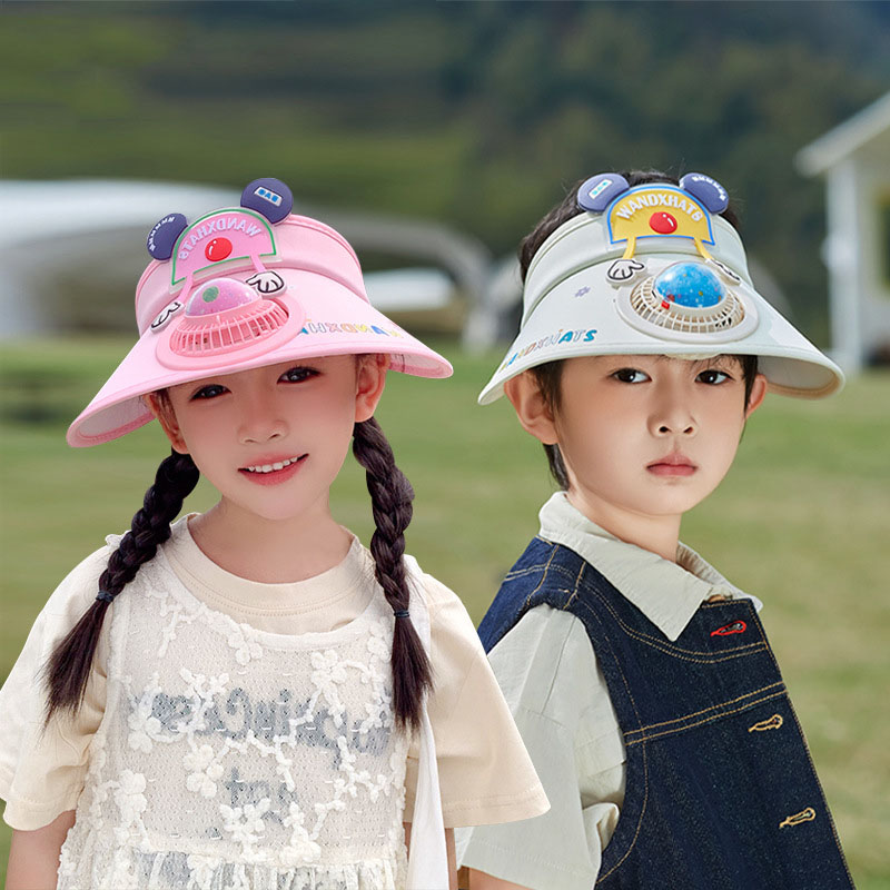 El Poliéster Imprimió El Sombrero Superior Vacío Del Sol De Los Niños De Ala Grande Con La Fan