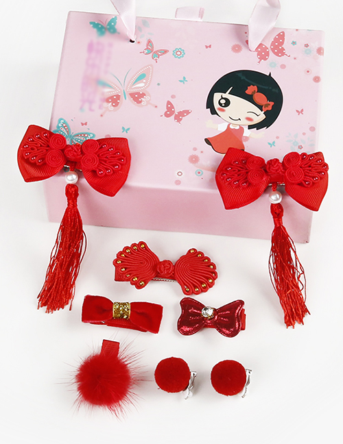 juego de accesorios caja de regalo de pelo de los niños del estilo chino rojo 