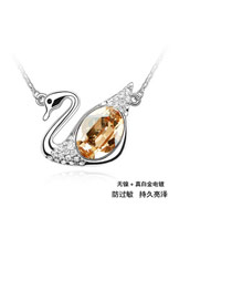 Ruffled Gold Color Swan Design Crystal Crystal Necklaces