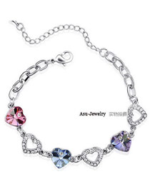 Printed Rose + blue + violet Purple Bracelet Alloy Crystal Bracelets
