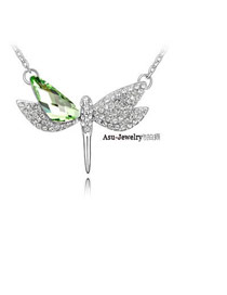 Mink Olive Green Flying Dragonfly Crystal Crystal Necklaces