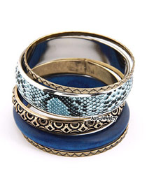 Stainless Sapphire Blue Multilayer Wood Alloy Fashion Bangles