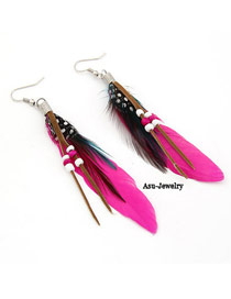Oversized Plum Red Feather Decorated With Bead Charm Design