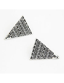 Mens Antique Silver Carve Patter Triangle Shape Alloy Stud Earrings