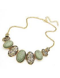 Masculine Blackish Green Hollow Out Oval Pendant Alloy Bib Necklaces