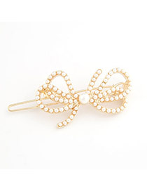 African White Exquisite Sweet Fashion Imitate Pearl Bow Tie Alloy Hair clip hair claw