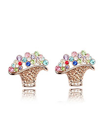 Luxury exquisite Austrian crystals studs earrings-flower basket (Rose Rold+Color)
