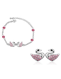 Specialty Plum Red Set-Swan Alloy Crystal Sets